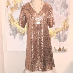 Rose gold sequined party dress
